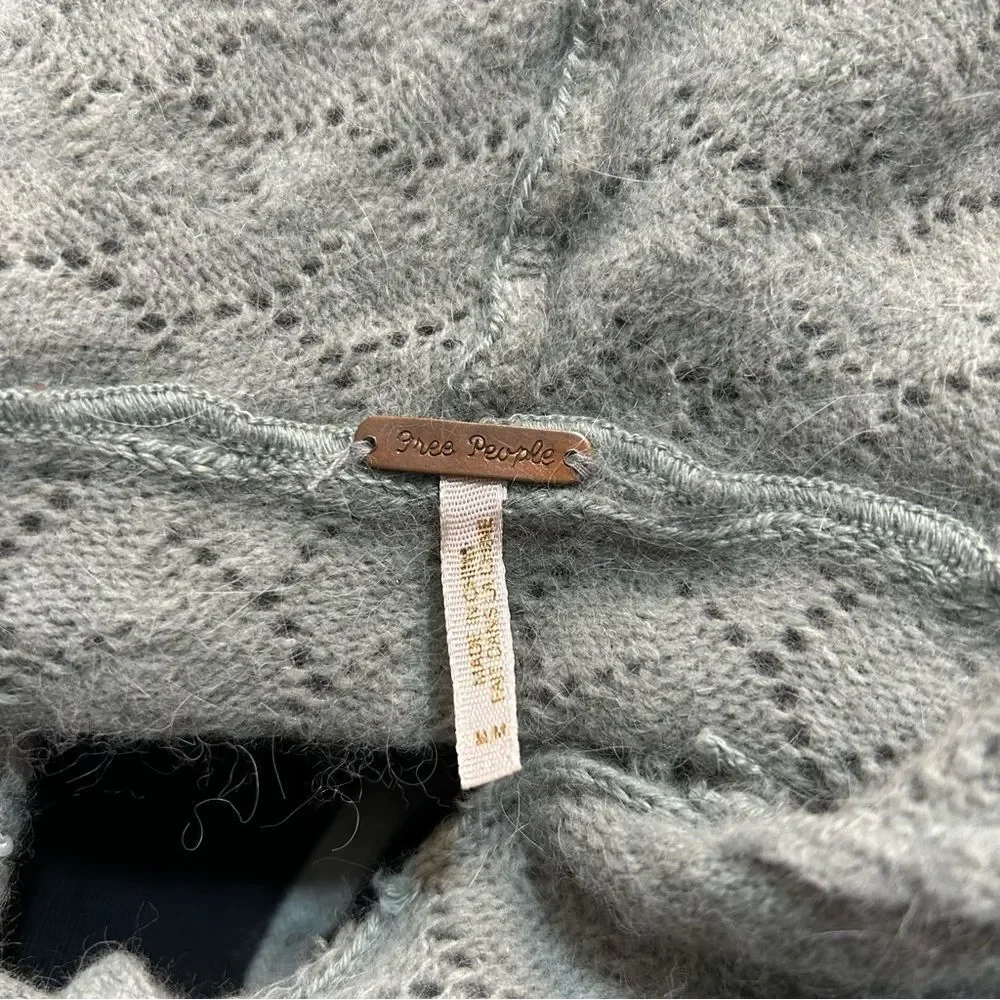 Free People Pearl Beaded Pointelle Cropped Tie Hooded Cardigan Fairy Whimsical